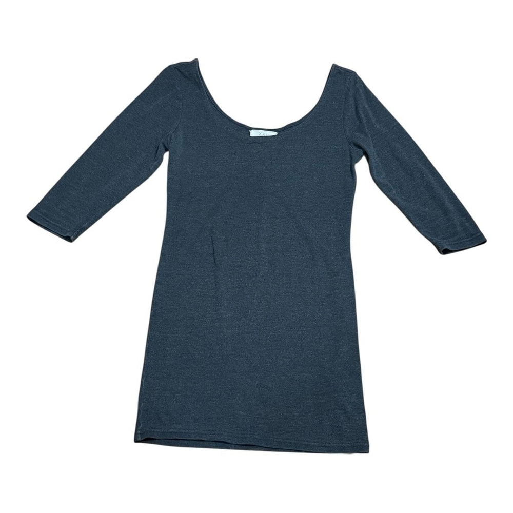 XXI Womens Medium Grey Scoop Neck 3/4 Sleeve Long Shirt Stretch Casual